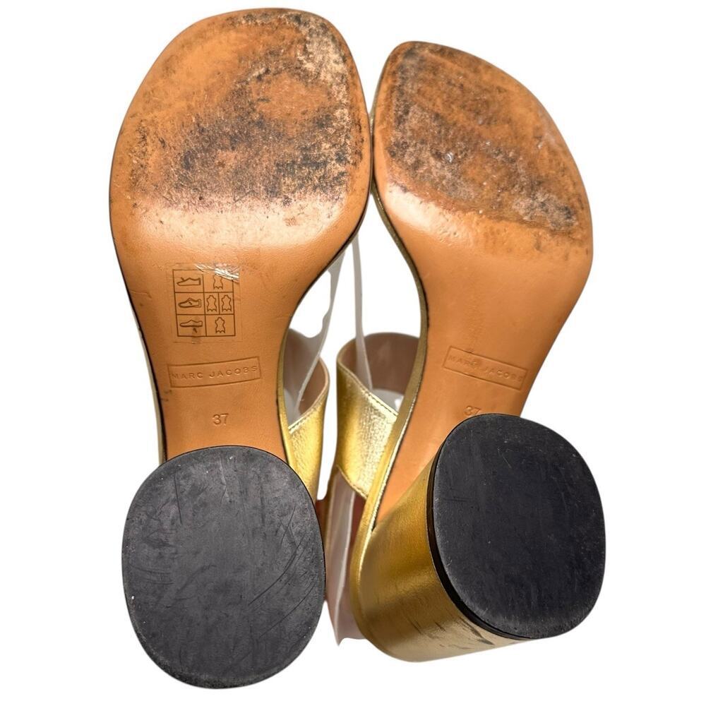 Marc Jacobs Gold Emilie Square Toe Block Heel Sz 37 Metallic Glam MobWife Bridal - Picture 3 of 14